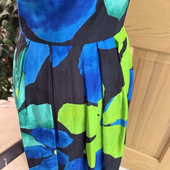 JAX Designer Blue Green Floral Cotton Silk Blend Sundress Size 6 Wedding Guest‎ - Picture 16 of 16